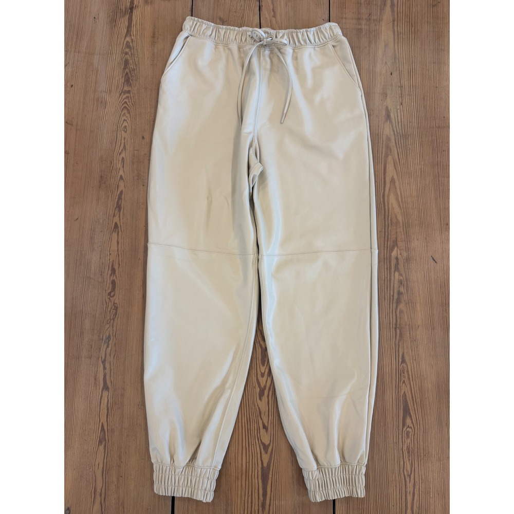 Abercrombie & Fitch Vegan Leather Joggers Cream Beige Elastic Waist Pants Medium